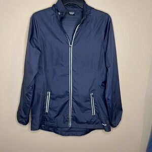 Hind‎ Women's Lightweight Packable Hooded Jacket M Navy Blue Athletic Running